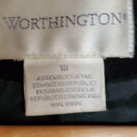 Worthington Black Wool Heavy Velvet Hooded Lined Button Sz. 10 Coat w Pockets - Picture 2 of 8